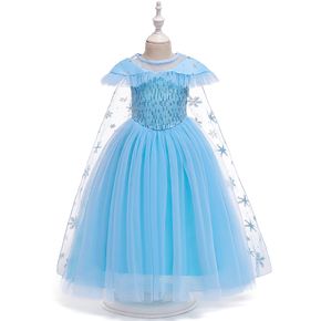 Kid Girl Sequined Snowflake Embroidered Cloak Design Elsa Princess Costume Party Mesh Dress